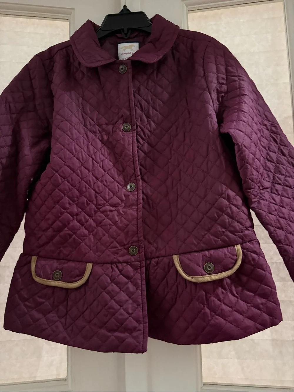 Gymboree Quilted Puffer Jacket in Plum with Brown Trim